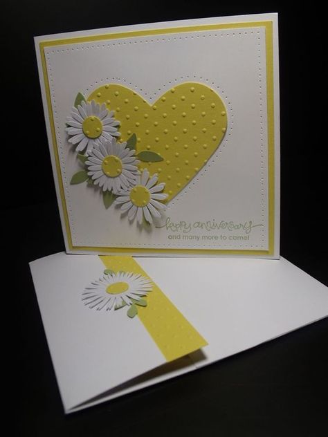 Handmade Greeting Cards Ideas Cardmaking, Die Cut Cards Ideas Handmade, Cards Anniversary, Anniversary Cards Handmade, Daisy Cards, Heart Card, Cricut Cards, Large Heart, Embossed Cards