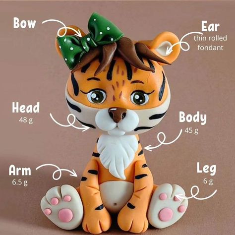 Tiger Fondant, Gumpaste Animals, Tiger Cake Topper, Desserts Decoration, Tiger Cake, Fondant Art, Cake Decorating Courses, Fondant Figures Tutorial, Clay Crafts For Kids