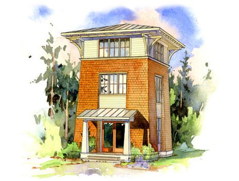 Sustainable Small House Design - The Alder Tower - One of many well done designs Tiny Tower, Small Floor Plans, A Small House, Tower House, Guest Cottage, Small Room Design, Modern Cabin, Tiny House Plans, Small House Plans