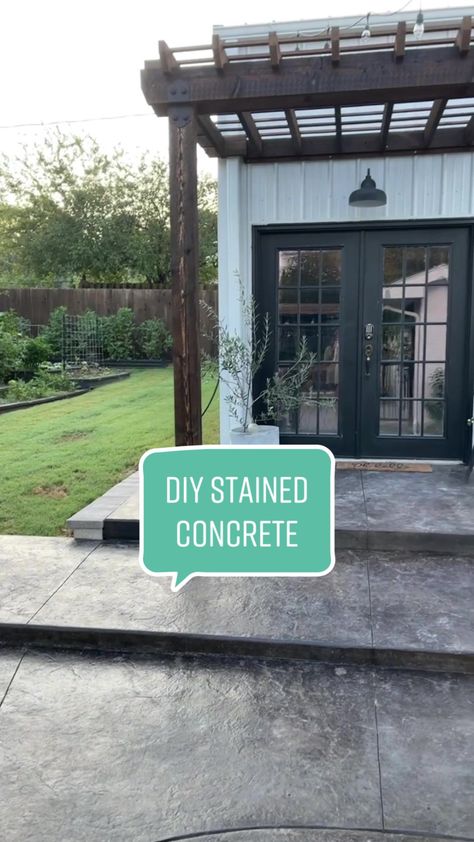 DIY acid stained concrete. Pressure wash, stain, neutralize, wash, seal! #diyproject #homedecor #outdoor #stainedconcrete #curbappeal #fyp #ScreamItOut #4you #diy #hometok #patio #porch #diditmyself How To Stain Concrete Porch, Staining Concrete Porch Diy, Stained Concrete Pavers, Concrete Stain Front Porch, Concrete Stained Patio, Outdoor Concrete Stain Patio, Concrete Porch Stain, Concrete Porch Stain Ideas, Sealed Concrete Patio