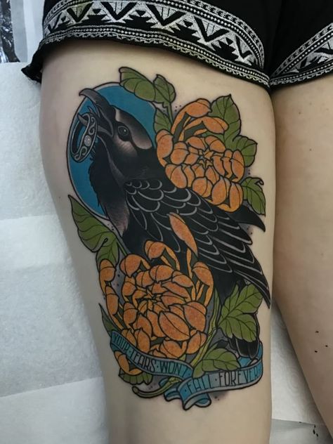 Neo Traditional Raven, Neo Traditional Crow, Traditional Tattoo Crow, Traditional Crow Tattoo, Cloak And Dagger Tattoo, Traditional Tattoo Reference, Neo Traditional Tattoos, Crow Tattoo, Raven Tattoo