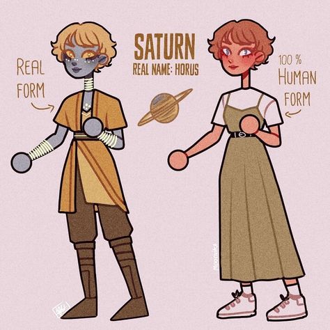 Saturn Character Design, Saturn As A Human, Saturn Inspired Outfit, Planets As Humans Art, Planet Character Design, Saturn Outfit, Planets Saturn, Planet Drawing, Old Design