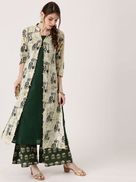 layered kurtis online Jacket Style Kurti, Kurti With Jacket, Ethnic Jacket, Party Wear Kurtis, Shrug For Dresses, Designer Kurti Patterns, Kurti Designs Latest, Long Kurti Designs, Hippy Chic