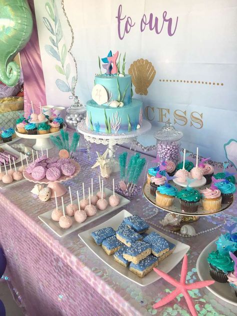 The party food at this Mermaid Birthday Party will blow your mind. See more party ideas and share yours at  CatchMyParty.com #mermaidparty #underthesea #undertheseaparty #girlbirthdayparty #mermaidpartyfood #partyfood Birthday Treat Ideas, Party Treat Ideas, Mermaid Birthday Party Food, Mermaid Party Food, Mermaid Birthday Party Decorations, Mermaid Theme Birthday Party, Mermaid Birthday Cakes, Ariel Birthday, Birthday Mermaid