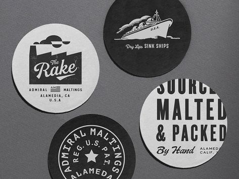 Alcohol Design, Retro Type, Stickers Ideas, The Rake, Collateral Design, Beer Mats, Restaurant Branding, Coaster Design, Custom Coasters