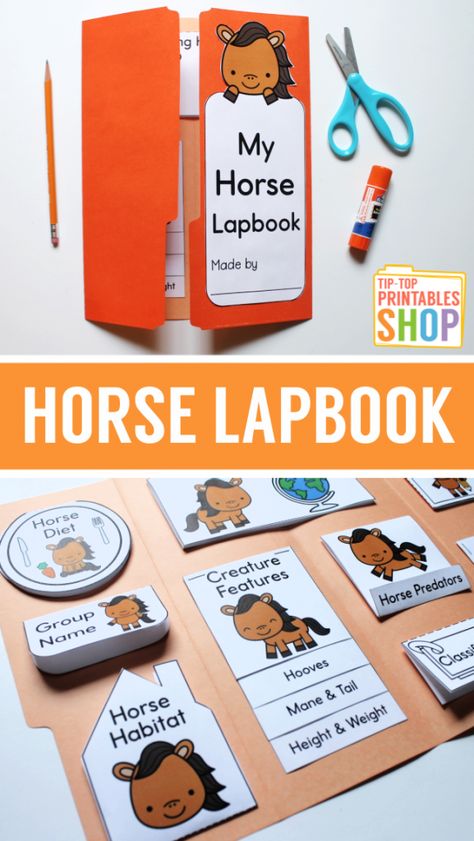 Horse Unit For Kindergarten, Horse Projects For School, Horse Habitat School Project, Horse Kindergarten Activities, Horse Worksheets Preschool, Horse Activities For Preschool, Horse Lapbook, Animal Lapbook, Horse Crafts For Kids