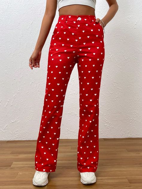 Lovecore Pants, Hslot Outfits, Patterned Pants, Flare Leg Pants, Red Pants, Red Pattern, Diy Prints, Love On Tour, Pants Pattern