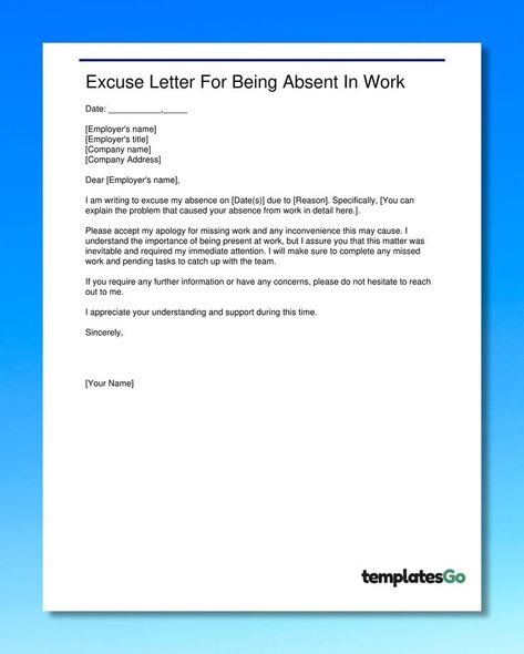 Visit us to select Excuse Letter For Work Due To Important Issues template and answer easy questions to input your information into the template. Review and download your letter in just a minute. Absent Letter, Excuse Letter, Missing Work, Work Funny, School Application, Letter Find, Good Excuses, Business Letter, Work Humor