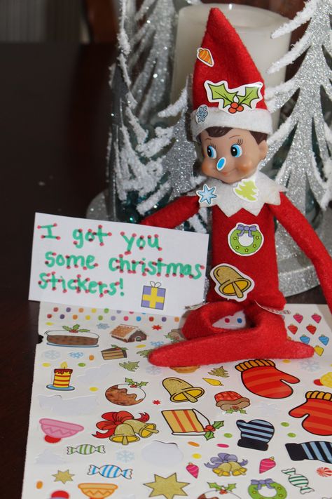 Elf On The Shelf Sticker Ideas, Elf On The Shelf Stickers, Elf On The Shelf Activities, Elf 2024, Popsicle Stick Ornaments, Fleece Navidad, Elf Ideas Easy, Elf On Shelf, Elf Shelf