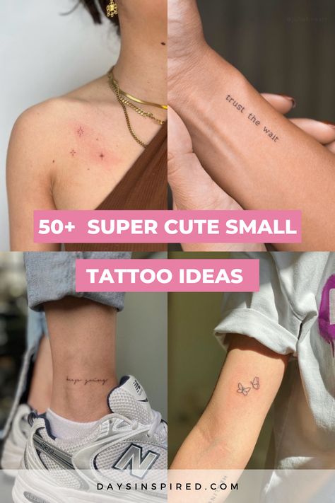 Minimalist Tattoos For Women Simple, Delicate Feminine Tattoos, Small Words Tattoo, Delicate Tattoos For Women, Places To Get Tattoos, Small Tattoo Placement, Unique Small Tattoo, Small Quote Tattoos, Women Tattoos