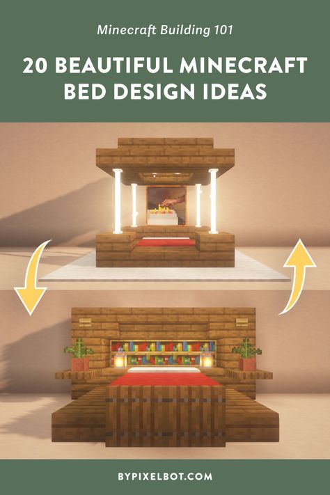 Big Bedroom Ideas Minecraft, Cool Minecraft Bed Ideas, Minecraft Master Bed Ideas, Minecraft Double Bed Designs, Spruce Bedroom Minecraft, Minecraft Royal Bed, Minecraft Bedframes Ideas, Double Bed Minecraft, Minecraft Master Bed