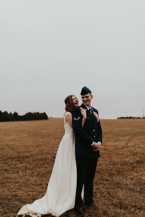 Airforce Wedding Ideas Dress Blues, Airforce Wedding Pictures, Lace Wedding Dress Sleeves, Air Force Dress Blues, Husband Photography, Air Force Wedding, Air Force Wife, Wedding Dress Off The Shoulder, Bow Tie Groomsmen