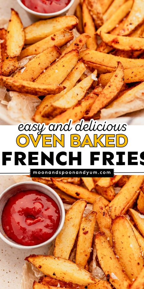 These oven-baked French fries are the ultimate snack to indulge in—without the hassle or the guilt! Seasoned to perfection and baked until crispy, golden, and delicious, you’ll just love how amazing these oven-baked fries will turn out. Trust me, this baked French fries recipe is sure to become one of your go-to’s in the kitchen! Homemade Oven Baked Fries, Potatoe Fries In The Oven, Homemade French Fries Oven, Homemade French Fries In Air Fryer Oven, Frozen French Fries In The Oven, Easy Oven Fries, Homemade Oven French Fries, Crispy Baked Fries, How To Make French Fries From Potatoes