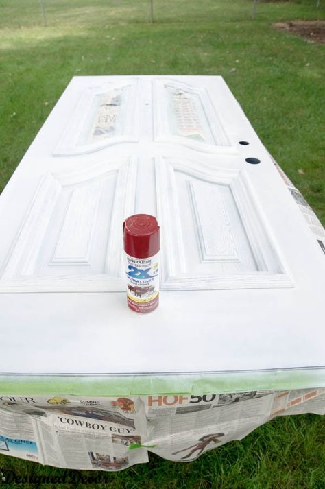 how to spray paint a door- (use for shutters too?) Painting Front Door Diy, Door Diy Ideas, Painting Front Door, How To Paint Front Door, Paint My Front Door, Painting Your Front Door, Painting Metal Doors, Painted Exterior Doors, Front Door Diy