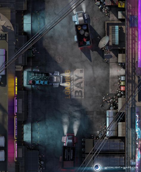 "The shipment is due to leave in the next five minutes. Did you get all the weapons loaded?"  🌙 For hundreds more battle maps visit my website! Happy gaming!⁠ ⁠ #modern #industrial #alley #city #scifi #cyberpunk #cyberpunkred #cyberpunkbattlemaps #cyberpunkmaps #scifirpg #alienrpg #starfinder #starfindermaps #starfinder2e #starwarsrpg #edgeoftheempire #starwarsbattlemaps #bladerunner #foundryvtt #dungeonmaster #tabletop #tabletopgaming⁠⁠⁠ Cyberpunk Battlemap, City Battlemap, Cyberpunk Map, Grid Rpg, Cyberpunk Red, Scifi City, New York City Night, Edge Of The Empire, Sci Fi Rpg