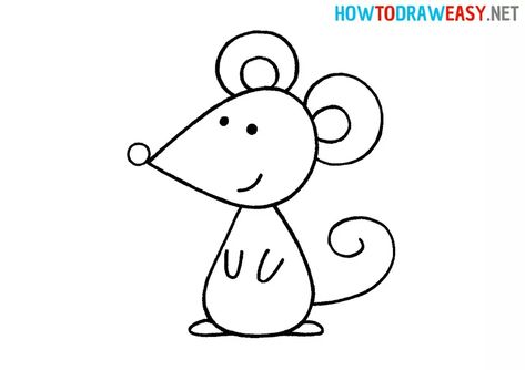 How to Draw a Mouse for Kids - How to Draw Easy Mouse Drawing Simple, How To Draw A Mouse, Cartoon Mice Drawing, Mouse Drawing Easy, Cute Mouse Drawing, Sketches For Kids, Drawing Mouse, Subbing Ideas, Mouse Drawings