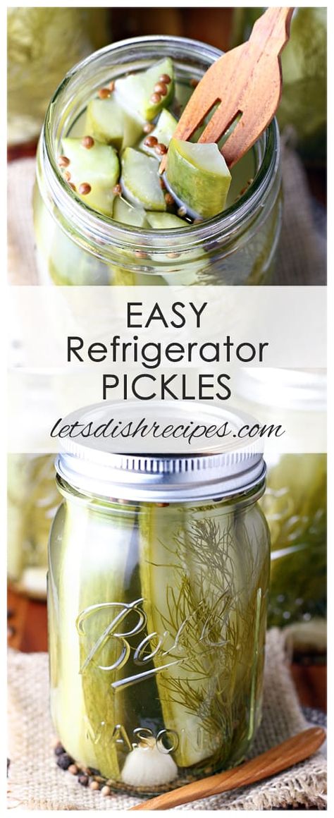 Easy Refrigerator Pickles | Let's Dish Recipes Spicy Refrigerator Pickles, Easy Refrigerator Pickles, Refrigerator Pickles Dill, Refrigerator Pickle Recipes, How To Make Pickles, Pickles Recipe, Refrigerator Pickles, Pickle Butter, Homemade Pickles