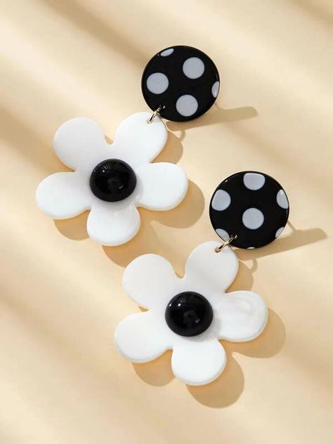 Polka Dot Earrings, Dot Earrings, Polymer Clay Flower Jewelry, Resin Accessories, Diy Earrings Polymer Clay, Flower Drop Earrings, Round Flower, Polymer Clay Jewelry Diy, Cute Polymer Clay