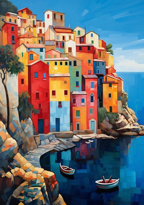 Italian Town Painting, Painting Tricks, Naive Painting, Liguria Italy, Italian Paintings, Italy Painting, Italy Art, 수채화 그림, The Masters