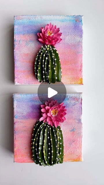 Adrienne Judge | 3D ACRYLIC PAINT FLORALS & BOUQUETS on Instagram: "5x5” flowering cacti 🌵acrylic paint on gallery canvas Available during my Houseplant Series shop update on Saturday, February 10th 12pm et Paint @gaffreyartmaterial . . . . . #3dflowers #3dpaintflowers #3dacrylicflowers #3dpainting #3dart #3dflowerart #3dflowerpainting #3dfloralart #3dflorals #acrylicpaint #cactus #cactuspainting #cactusart #paintpiping #pipingpaint #pipingflowers #flowerpiping #houseplant #houseplantpainting #houseplantart" Cactus Texture Art, Acrylic Painting 3d, Cactus Painting Acrylic, Cacti Paintings Acrylic, 3d Acrylic Painting, 3d Painting On Canvas, Cactus Canvas, Piping Flowers, Cactus Painting