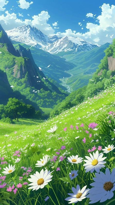 Ghibli Wallpaper Scenery, Dreamy Landscapes Painting, Dreamy Artwork Wallpaper Aesthetic, Anime Places Aesthetic, Ghibli Nature Wallpaper, Aesthetic Anime Places, Anime Backgrounds Wallpapers Landscape, Anime Landscape Drawing, Anime Beautiful Scenery