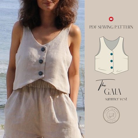 Vest PDF Sewing Pattern for Women Vest Pattern Waistcoat With Buttons and V-neck Vest Summer Boxy Top Pattern With Easy Sewing Instructions - Etsy Boxy Top Pattern, Top Pattern Sewing, Tank Top Sewing Pattern, Crop Top Sewing Pattern, Waistcoat Pattern, Vest Sewing Pattern, Women Vest, Summer Sewing, Vest For Women