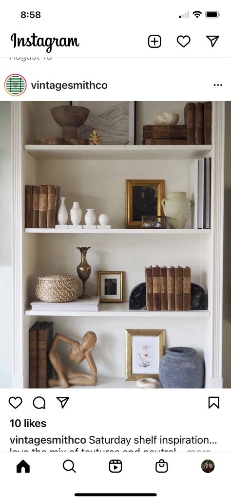 Styling Narrow Bookshelves, Narrow Bookcase Styling, Wide Bookshelf Styling, Traditional Bookshelf Styling, Narrow Bookshelf Styling, Bookshelf Decor Dark Wood, Southern Bookshelf Decor, Bookshelf Styling Real Books, Curio Decor