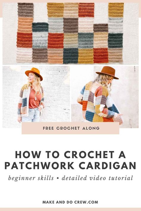 Easy Crochet Patchwork Cardigan, Knitted Square Cardigan Pattern, Patchwork Crocheted Cardigan, Knitting Patchwork Cardigan, Crochet Block Cardigan, Square Knit Cardigan, Cardigan Crochet Patchwork, Patch Work Cardigan Crochet Pattern, Color Block Cardigan Knitting Pattern