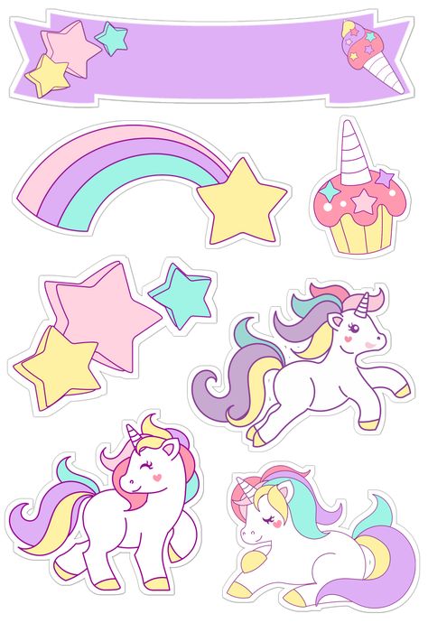 Topper de bolo Unicórnio bolounicornio Unicorn Printable Cake Topper, Unicorn Number Cake, Fondant Unicorn Cake Toppers, Diy Unicorn Cake, Unicorn Topper, Cake Kids, Number Cake Toppers, Cake Topper Tutorial, Unicorn Cake Topper