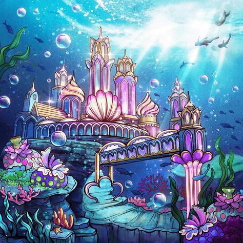 Underwater Castle, Mermaid Cave, Castle Illustration, Underwater House, H2o Mermaids, Underwater City, Underwater Art, Interior Design Sketches, Fantasy Drawings