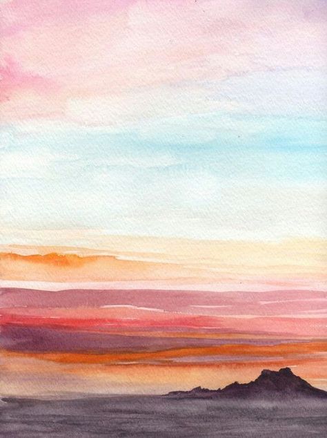 Sunset Landscape Painting, Watercolor Art Landscape, Watercolor Water, Watercolor Sunset, Watercolor Paintings Easy, Watercolor Painting Techniques, Watercolor Landscape Paintings, Sunset Painting, Watercolor Inspiration