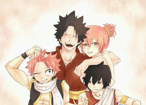 Natsu Dragneel, Zeref Dragneel and their parents. Zeref Dragneel, Photo Manga, Dragon Rouge, Fairy Tail Family, Natsu Fairy Tail, Fairy Tail Natsu And Lucy, Fariy Tail, Fairy Tail Love, Anime Fairy Tail