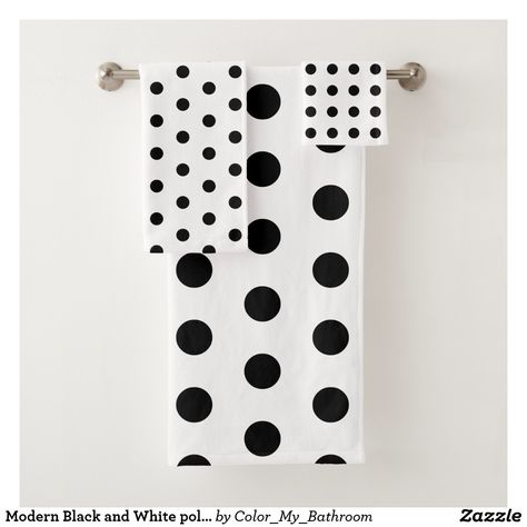 Modern Black and White polka dots Bath Towel Set Polka Dot Bathroom, Black White Bathrooms, Patterned Bath Towels, Custom Towel, Rustic Bathroom, Black Bathroom, Towels Design, Bath Towel Sets, White Bathroom