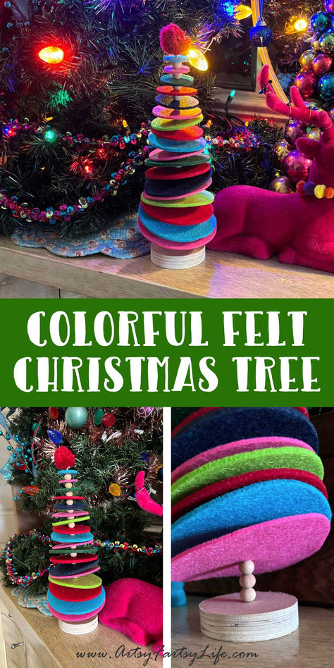 Festive Felt Christmas Tree DIY for Eclectic Decor Colorful Christmas Diy, Bead Christmas Trees, Felt Christmas Tree Diy, Multicolored Christmas Tree, Eclectic Christmas Decor, Colored Christmas Tree, Maximalist Christmas, Eclectic Christmas, Maximalist Eclectic