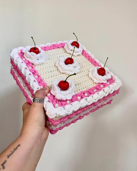 in Greece, dnd 🇬🇷🧶🐶🐱🎂🦙 Crochet Decorations, Crochet Cake, Cherry Vanilla, Crochet Decoration, Cake Box, Square Crochet, Milwaukee Wi, Organization Boxes, Box Cake