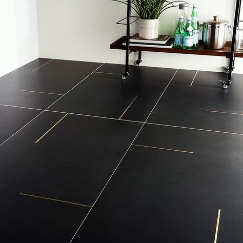 Free 2-day shipping. Buy Bond Tile Linea Greige 23.62 in. x 23.62 in. Matte Porcelain Floor and Wall Tile (3 Pieces 11.62 Sq. Ft. / Case) at Walmart.com Inlay Flooring, Black Floor Tiles, Matte Porcelain Tile, Black Tile, Brass Inlay, Black And White Tiles, Modern Tiles, Black Tiles, Commercial Flooring