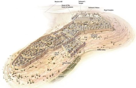 Jerusalem in the time of Solomon - perhaps the wealthiest city in the world at the time. (1 Kings 10:23) Bible Trivia Questions, Solomon's Temple, Bible Trivia, Solomons Temple, Bible Mapping, Human Geography, History Notes, Bible History, Jewish Culture