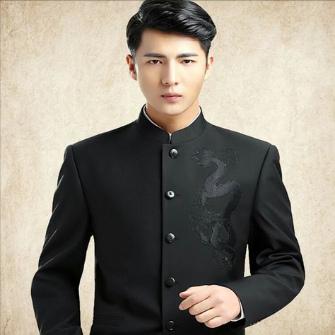 Chinese Formal Wear Men, Chinese Suit, Single Breasted Suit, Cut Blazer, Tang Suit, Chinese Collar, Mens Formal Wear, Chinese Wedding, Collar Jacket