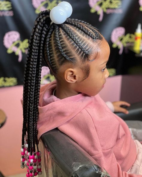 Cute Braids Into A Ponytail, Girls Braided Ponytail Hairstyles Black, Little Black Girls Braided Hairstyles For Kids Ponytail, Kids Feed In Ponytail, Kids Braided Updo Hairstyles, Hair Braided Into A Ponytail, Quick Kids Braided Hairstyles, Up Braided Ponytail, Braid Hair Styles For Kids