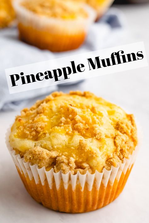 Pineapple Muffins recipe from RecipeGirl.com #pineapple #muffins #recipe #RecipeGirl Hawaiian Pineapple Cake Muffins, Unusual Muffin Recipes, Crushed Pineapple Muffins, Gourmet Muffins, Pineapple Muffin, Popover Recipes, Jumbo Muffin Recipes, Jumbo Cookies, Pineapple Muffins