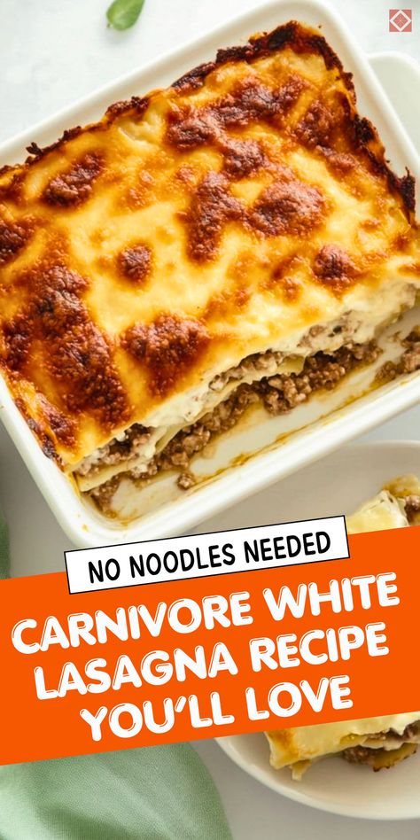 Indulge in this creamy carnivore white lasagna, perfect for a no-carb dinner! Loaded with meat, cheese, and a luscious white sauce, it’s ideal for those on a carnivore or keto diet. Easy to make and packed with rich, savory flavors. Save this pin for your next satisfying meal! Keto Dinner Ideas Easy Quick, Budget Carnivore Diet, Carnivore Lasagna Recipe, Easy Carnivore Meal Prep, Carnivore Instant Pot Recipes, Carnivore Cottage Cheese Recipes, Dirty Carnivore Recipes, Dirty Carnivore Diet, Carnivore Diet Recipes For Beginners