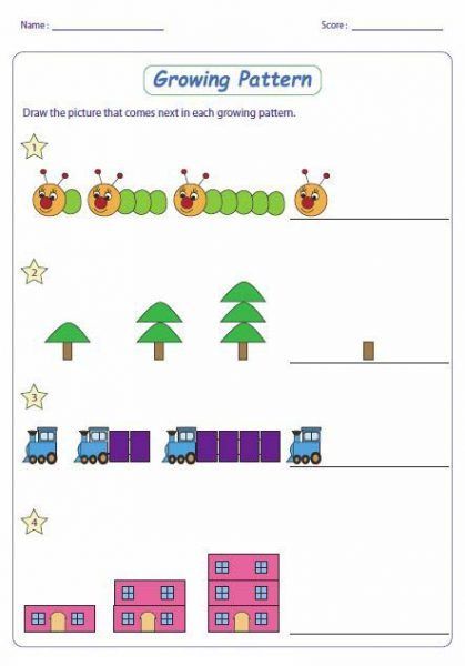 Kindergarten Math Patterns, Growing Patterns, Math Patterns, Pattern Grading, Pattern Worksheet, Pattern Activities, Algebra Worksheets, Primary Maths, 1st Grade Worksheets