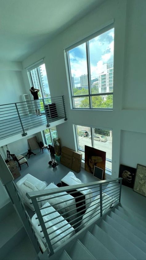 New Loft Apartment, Loft Apartment High Ceilings, City Loft Apartment Interior Design, Loft Apartments New York, High Ceiling Loft Apartment, New York City Loft Aesthetic, Sky Loft Apartment, High Rise Loft Apartment, Sky High Apartment Aesthetic