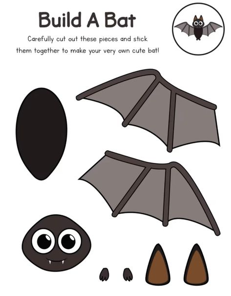 Black Crafts For Preschoolers, Spider And Bats Preschool, Bat Crafts For Kids Preschool, Black Preschool Crafts, B Is For Bat Preschool, Easy Bat Crafts For Preschool, Black Activities For Preschool, Halloween Cut And Paste Crafts For Kids, Bat Activity Preschool