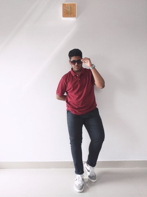 MEN'S MAROON POLO OUTFIT INSPO. Outfit Maroon, Maroon Outfit, Navy Chinos, Unique Sunglasses, Mens Outfit Inspiration, Different Outfits, White Sneakers, Outfit Inspirations, Outfit Ideas