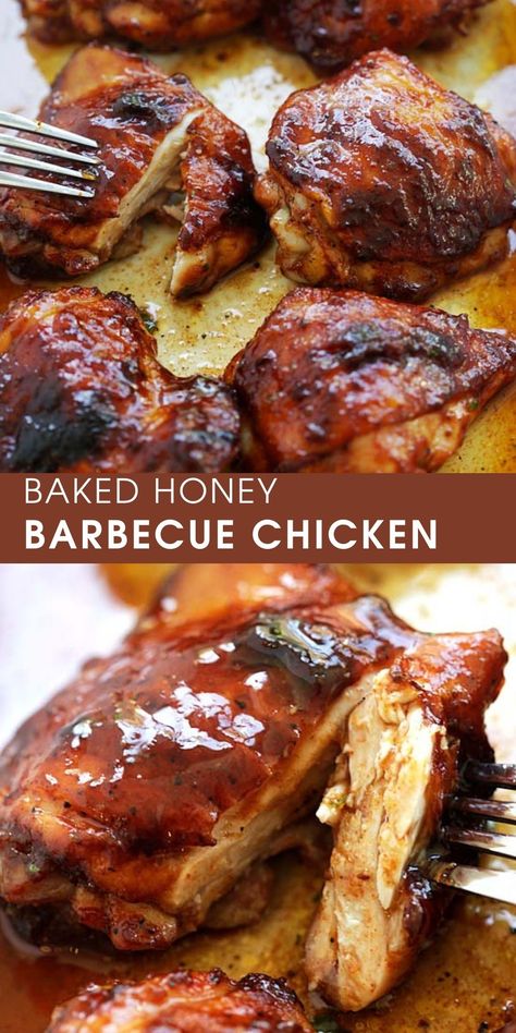 Honey Garlic Bbq Chicken, Chicken With Barbecue Sauce, Honey Barbecue Chicken, Healthy Barbecue Chicken, Barbecue Chicken Recipes, Honey Barbeque Chicken, Baked Bbq Chicken Thighs, Healthy Chicken Thigh Recipes, Bbq Chicken Breast Recipe