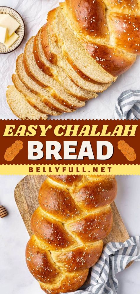 Looking for more Jewish recipes? Learn how to make Challah Bread! Slightly sweet and pillowy with a traditional braid, it's an impressive yet easy side dish for dinner. Perfect for your Hanukkah food! Challah Bread Recipe, Jewish Bread, Challah Bread Recipes, Side Dish For Dinner, Bread Recipes Easy, Christmas Side Dishes, Christmas Side, Recipes For Chicken, Hanukkah Food