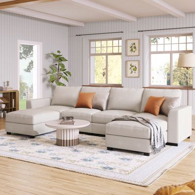 U Shaped Sofa Living Room Layout Farmhouse, Green Family Rooms, Large Living Room Layout, Heights House, Modular Sofa Bed, Brown Sectional, Grey Couch Living Room, Ashley Home, Sectional With Ottoman