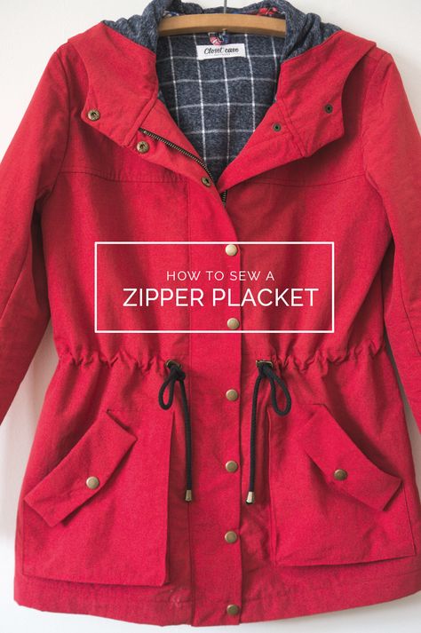 HOW TO SEW A ZIPPER PLACKET FOR THE KELLY ANORAK Coat Sewing, Zipper Placket, Sew Zipper, Beginner Sewing Projects Easy, Leftover Fabric, Sewing Projects For Beginners, Sewing Skills, Jacket Pattern, Sewing For Beginners