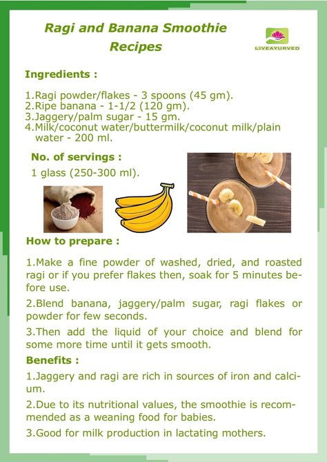 #Ragi and banana smoothie recipe, cereal drinks, herbal smoothie, recipes, Indian food, Indian spices, cooking recipes, food recipes, #Ayurveda, herbs Ragi Recipes Indian, Ragi Recipe, Homemade Energy Drink Recipes, Banana Recipes Indian, Homemade Energy Drink, Ayurveda Herbs, Drinks Homemade, Indian Baby Food Recipes, Ragi Recipes